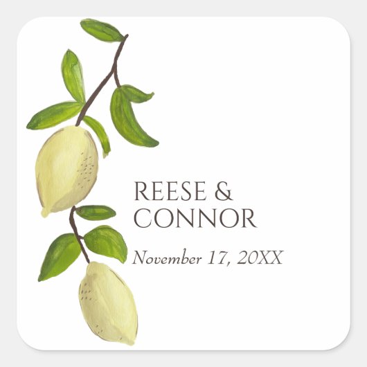 Fresh Citrus Painted Lemons Modern Mediterranean スクエアシール (正面)