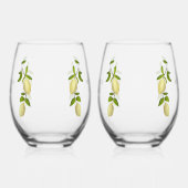 Fresh Citrus Painted Lemons Modern Mediterranean ステムなしワイングラス (左)