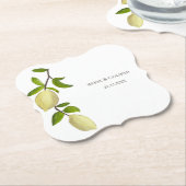 Fresh Citrus Painted Lemons Modern Mediterranean ペーパーコースター (アングル)