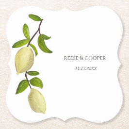 Fresh Citrus Painted Lemons Modern Mediterranean ペーパーコースター