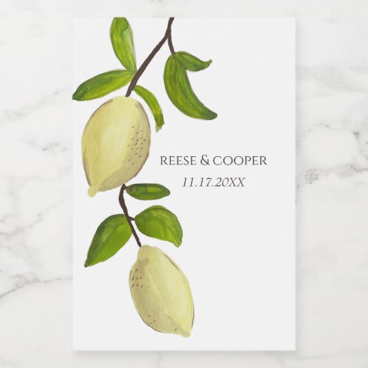 Fresh Citrus Painted Lemons Modern Mediterranean ワインラベル (シングルラベル)