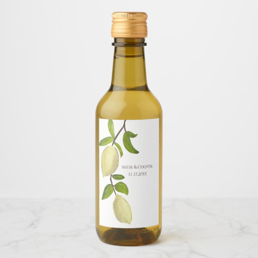 Fresh Citrus Painted Lemons Modern Mediterranean ワインラベル (正面)