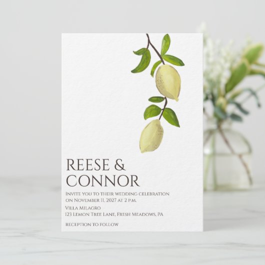 Fresh Citrus Painted Lemons Modern Mediterranean 招待状 (スタンド正面)