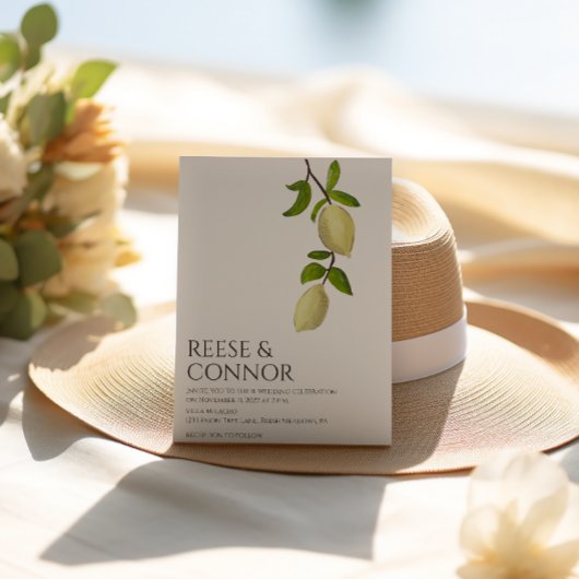 Fresh Citrus Painted Lemons Modern Mediterranean 招待状