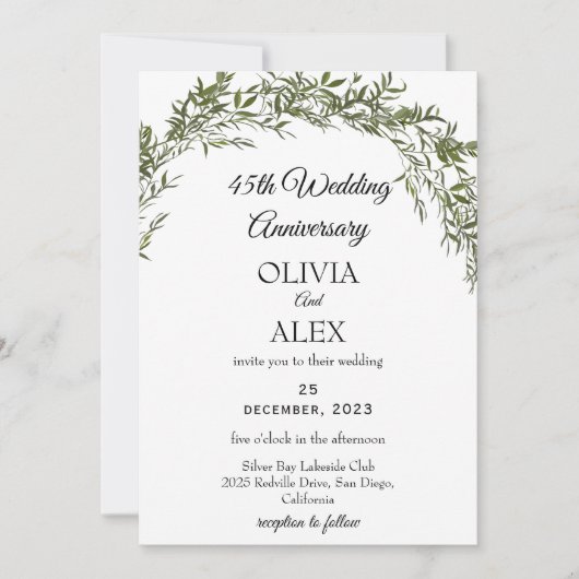 Fresh Classic Greenery Wedding Anniversary  招待状 (正面)