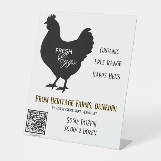 Fresh Eggs Farmer's Market Sign w/ QR Code 台座サイン (正面)