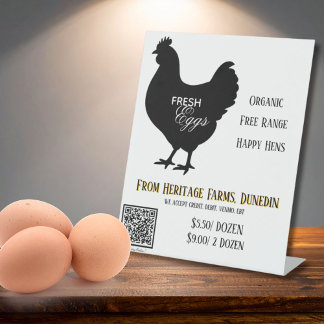 Fresh Eggs Farmer's Market Sign w/ QR Code 台座サイン