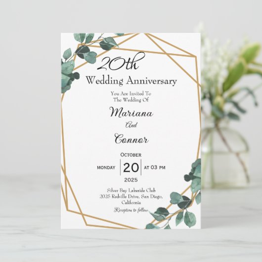 Fresh Emerald Greenery Wedding Anniversary  招待状 (スタンド正面)