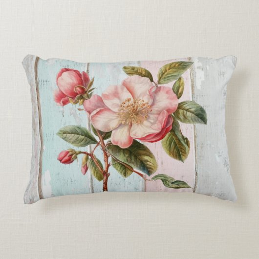 Fresh flowers Modern rustic painted wood Artsy アクセントクッション (正面)
