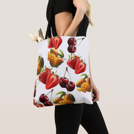 Fresh Fruit Pattern – Strawberry, Cherry & Mango A トートバッグ (クローズアップ)