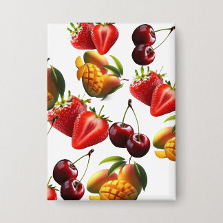 Fresh Fruit Pattern – Strawberry, Cherry & Mango A 缶バッジ
