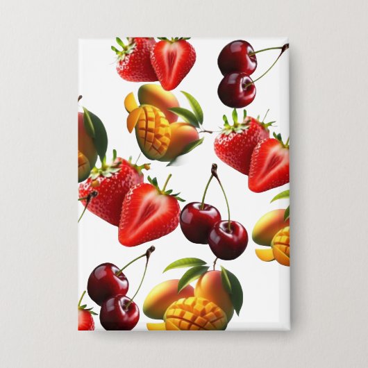 Fresh Fruit Pattern – Strawberry, Cherry & Mango A 缶バッジ (正面)