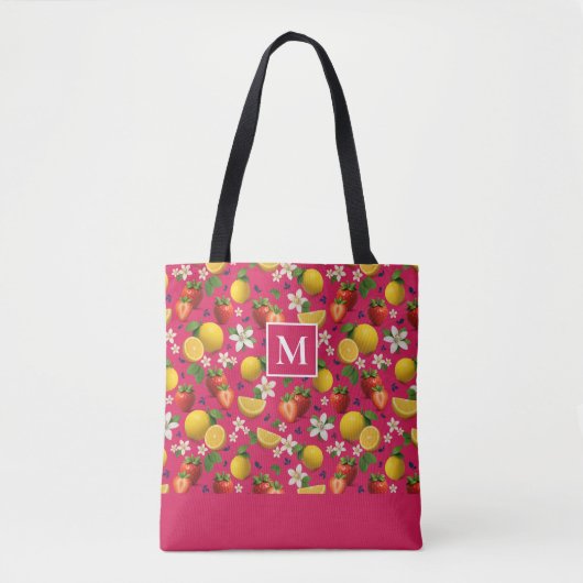 Fresh Fruit Strawberry & Lemon Monogram Pink トートバッグ (正面)