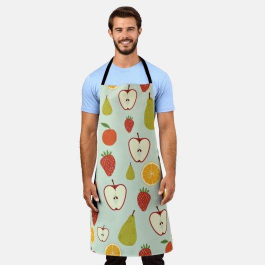 Fresh fruits in a seamless repeating pattern エプロン (着用した状態)