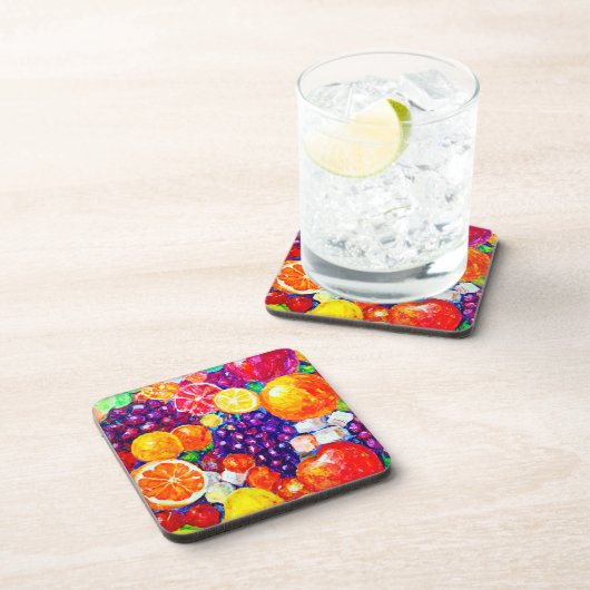 "Fresh Fruits Pattern" Cute Art. Buy Now コースター (右側)