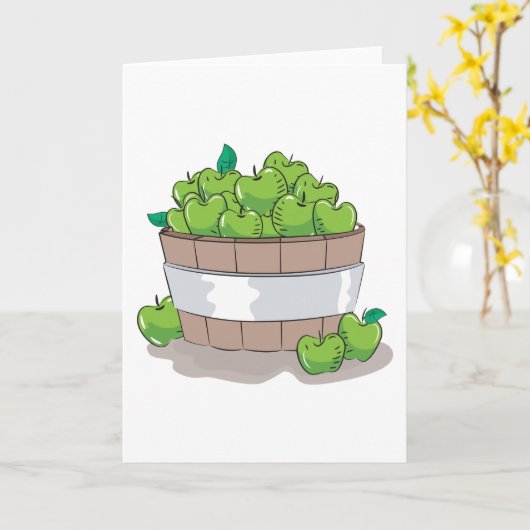Fresh Green Apple Harvest Barrel Granny Smith カード (黄色い花)