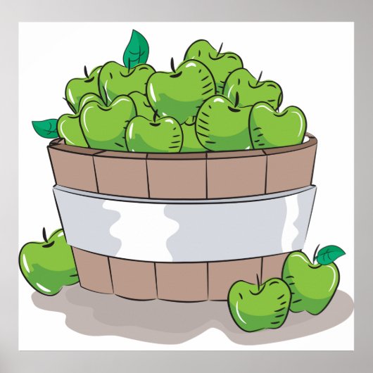 Fresh Green Apple Harvest Barrel Granny Smith ポスター (正面)