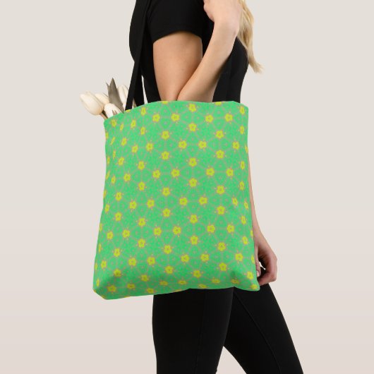 Fresh Green Daisy Pattern Tote トートバッグ (クローズアップ)