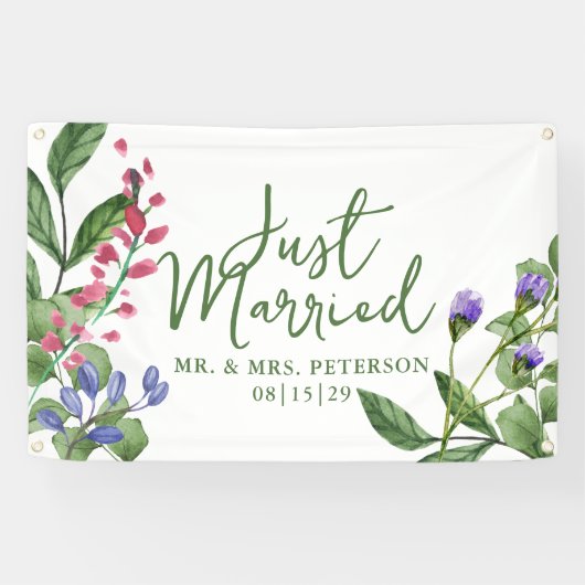 Fresh Greenery Just Married Car Banner 横断幕 (横)