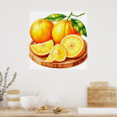 Fresh Juicy Oranges With Slices ポスター (キッチン)