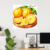 Fresh Juicy Oranges With Slices ポスター (ホームオフィス)