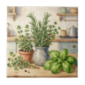 Fresh Kitchen Herbs Watercolor  タイル (正面)