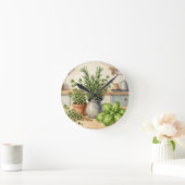 Fresh Kitchen Herbs Watercolor  ラウンド壁時計 (ホーム)