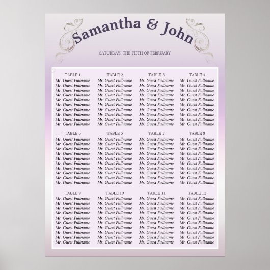 Fresh Lavender Wedding Seating Chart ポスター (正面)