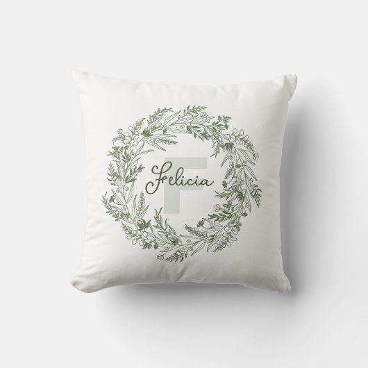 Fresh Leafy Monogram F Design クッション (正面)