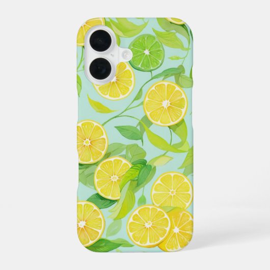 Fresh Lemon and Lime Botanical Pattern Phone Case iPhone 16ケース (裏面)
