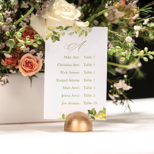Fresh Lemon Bright Alphabet Seating Chart Card テーブルナンバー