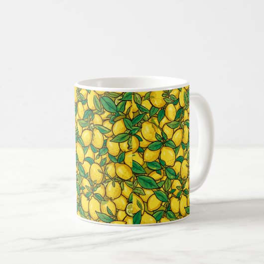  Fresh Lemon Citrus Pattern コーヒーマグカップ (正面右)