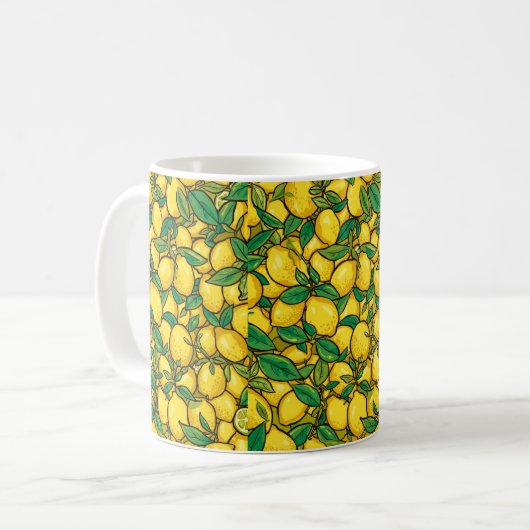  Fresh Lemon Citrus Pattern コーヒーマグカップ (正面左)