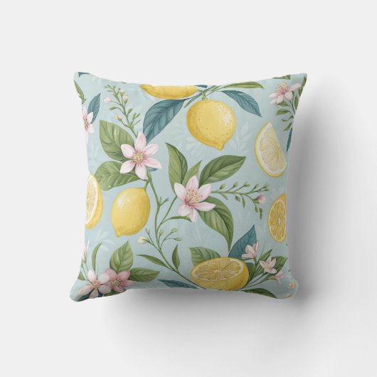 Fresh Lemon Floral Botanical Pattern  クッション (裏面)
