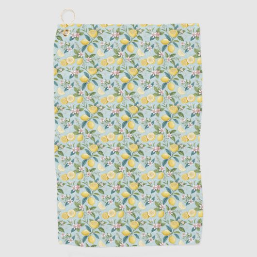 Fresh Lemon Floral Botanical Pattern ゴルフタオル (正面)
