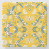 Fresh Lemon Floral Botanical Pattern ストーンコースター (正面)