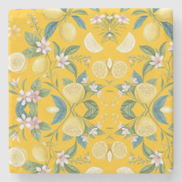 Fresh Lemon Floral Botanical Pattern  ストーンコースター