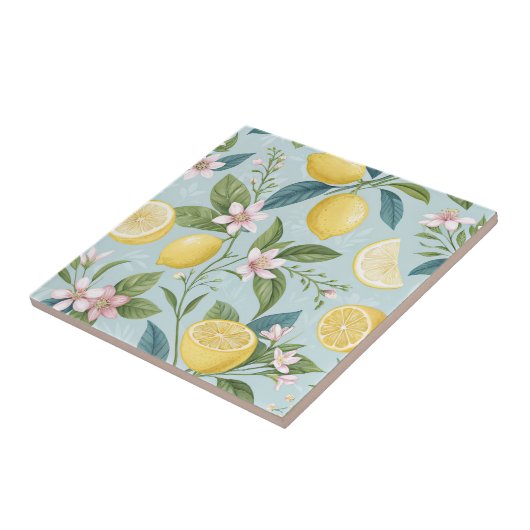Fresh Lemon Floral Botanical Pattern タイル (側面)