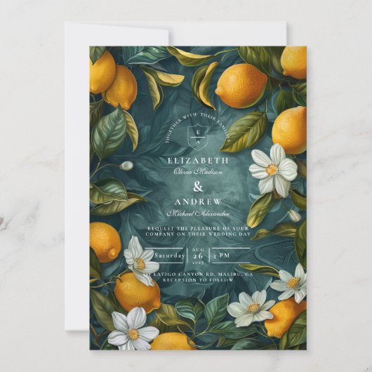 Fresh Lemon Grove Botanical Wedding 招待状 (正面)