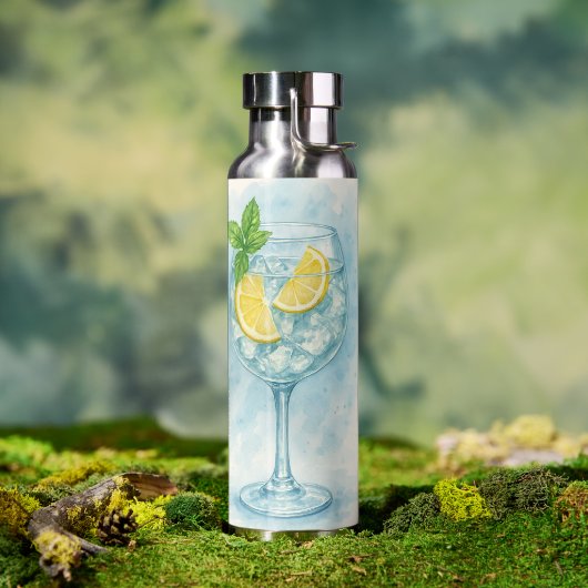 Fresh Lemon & Mint Gin & Tonic – Watercolor  ウォーターボトル (アウトドア (回転後))