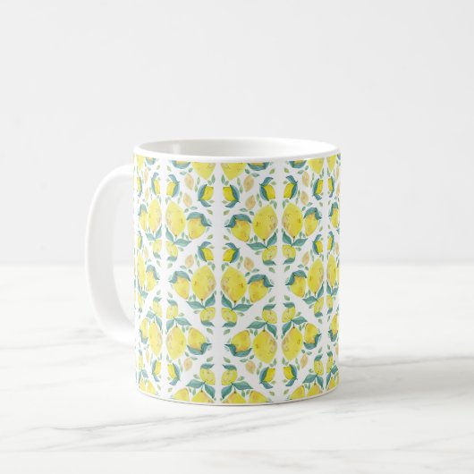Fresh Lemon Watercolor Pattern コーヒーマグカップ (正面左)
