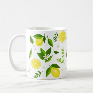 Fresh lemons with flowers and leaves コーヒーマグカップ