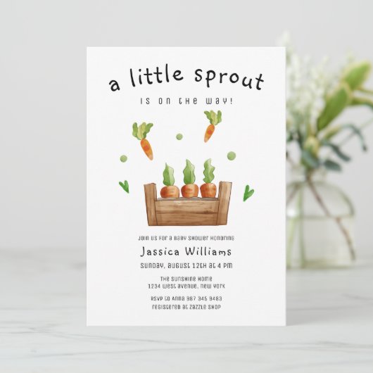 Fresh Little Sprout Carrots Garden Baby Shower 招待状 (スタンド正面)
