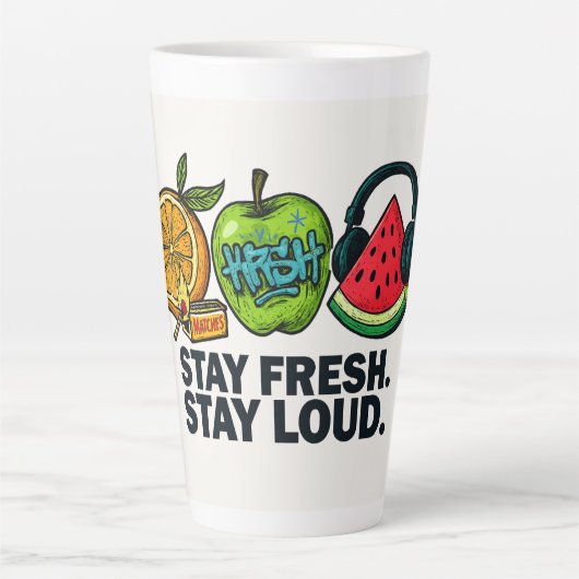 Fresh & Loud Pop‑Art Fruit Large カフェラテマグ (正面)