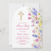 Fresh Meadow Flowers Arch First Communion 招待状 (正面)