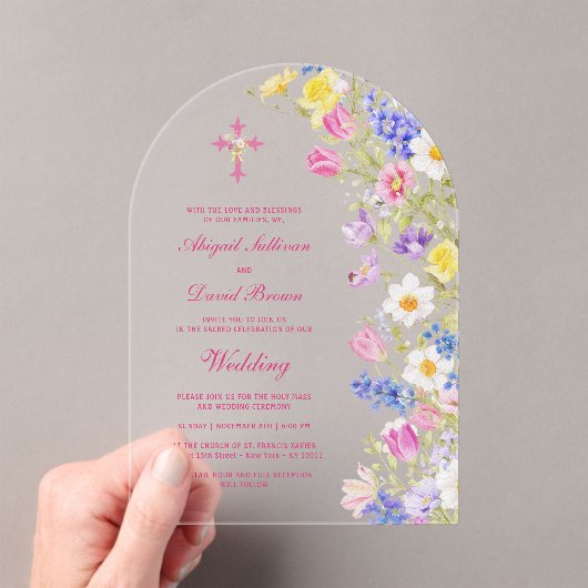 Fresh Meadow Flowers Arch Religious Wedding アクリル招待状 (インサイチュ (ポータブル))