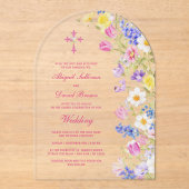 Fresh Meadow Flowers Arch Religious Wedding アクリル招待状 (正面)