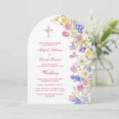 Fresh Meadow Flowers Arch Religious Wedding 招待状 (スタンド正面)