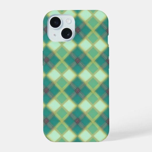 Fresh Mint Green & Turquoise Plaid Phone Case iPhone 15ケース (裏面)