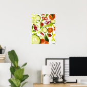 Fresh mixed salad vegetables falling to camera ポスター (ホームオフィス)